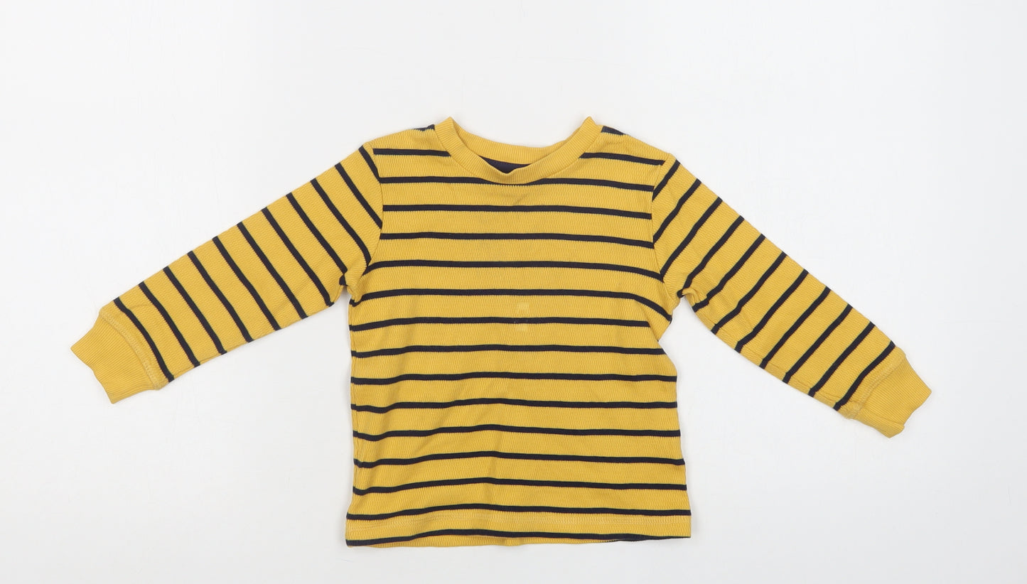 Dunnes Stores Baby Yellow Striped Cotton Basic Blouse Size 18-24 Months Crew Neck