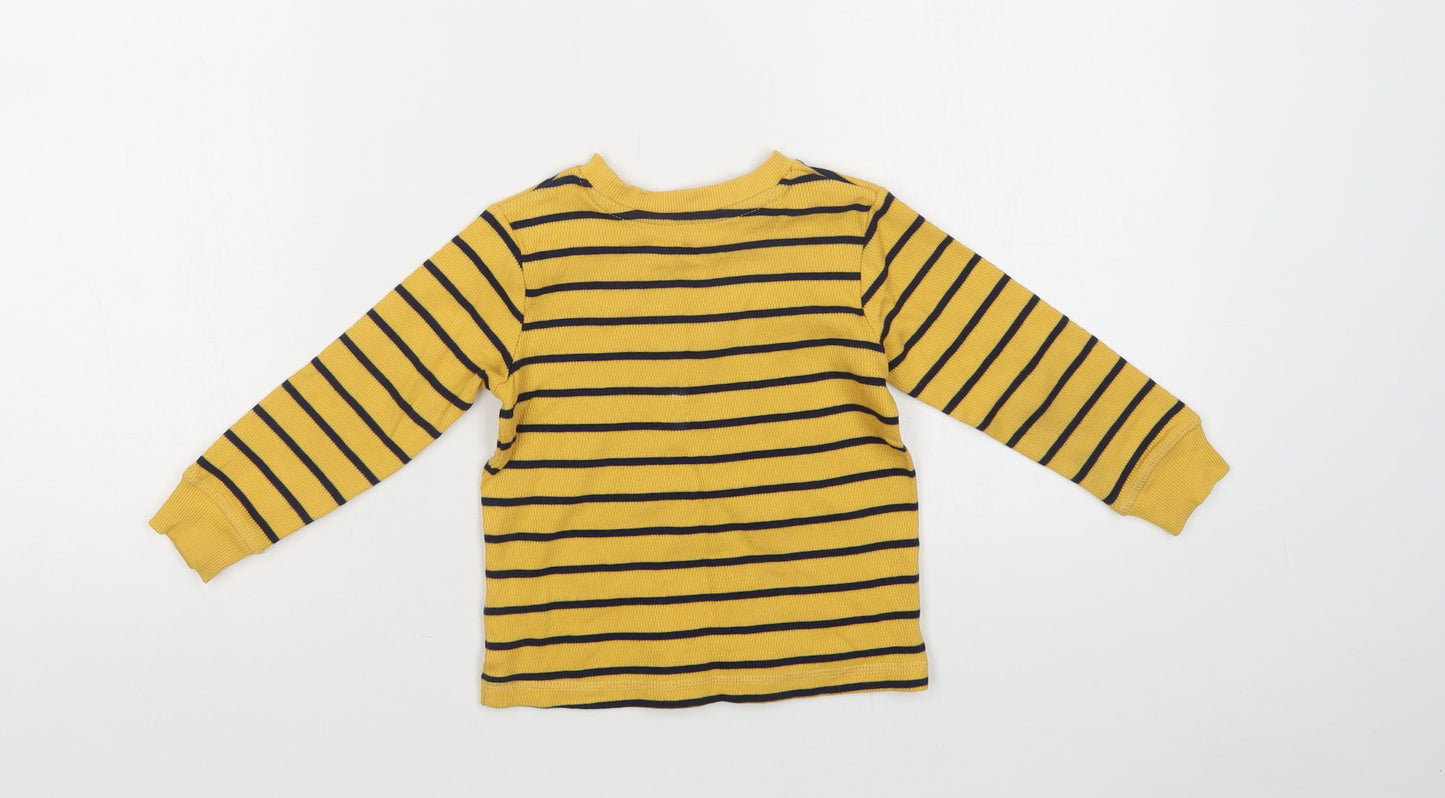 Dunnes Stores Baby Yellow Striped Cotton Basic Blouse Size 18-24 Months Crew Neck