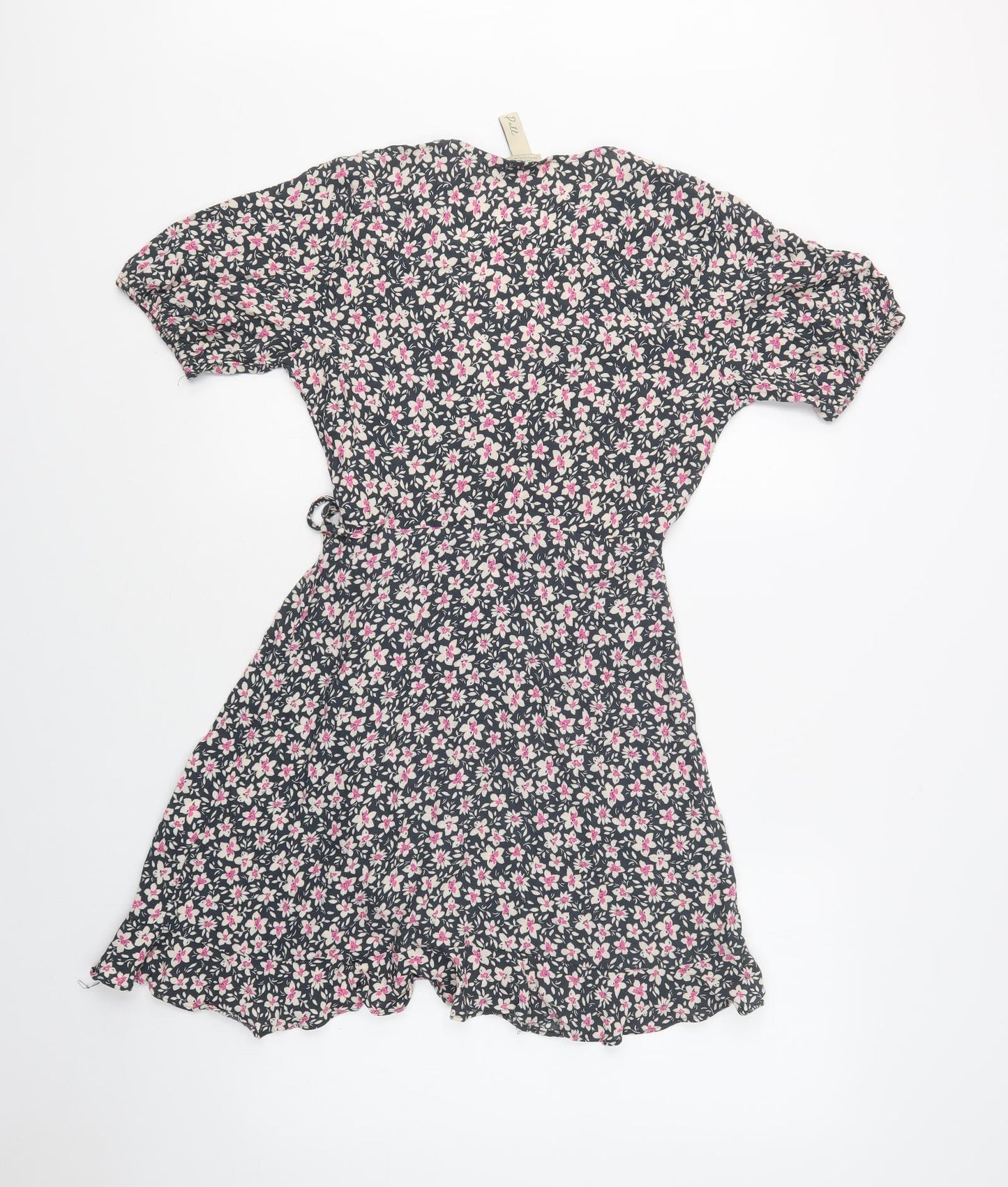Pull & Bear Womens Blue Floral Viscose Fit & Flare  Size S  V-Neck Tie