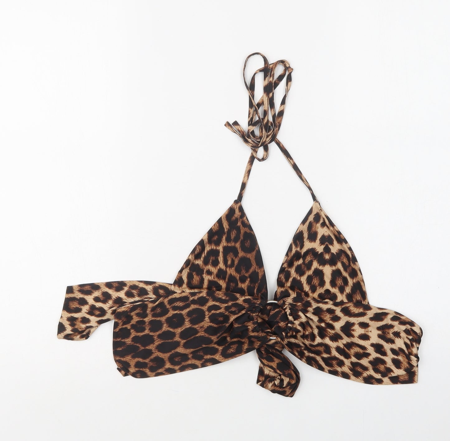 SheIn Womens Brown Animal Print Polyester Cropped Tank Size 8 Halter - Bralette