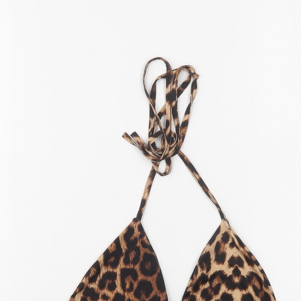 SheIn Womens Brown Animal Print Polyester Cropped Tank Size 8 Halter - Bralette