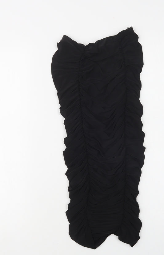 Front view of PRETTYLITTLETHING women’s black polyester bodycon, size UK 6, off the shoulder