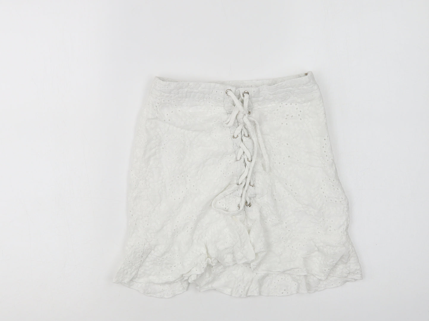 Missguided Womens White  Cotton Mini Skirt Size 6   Zip