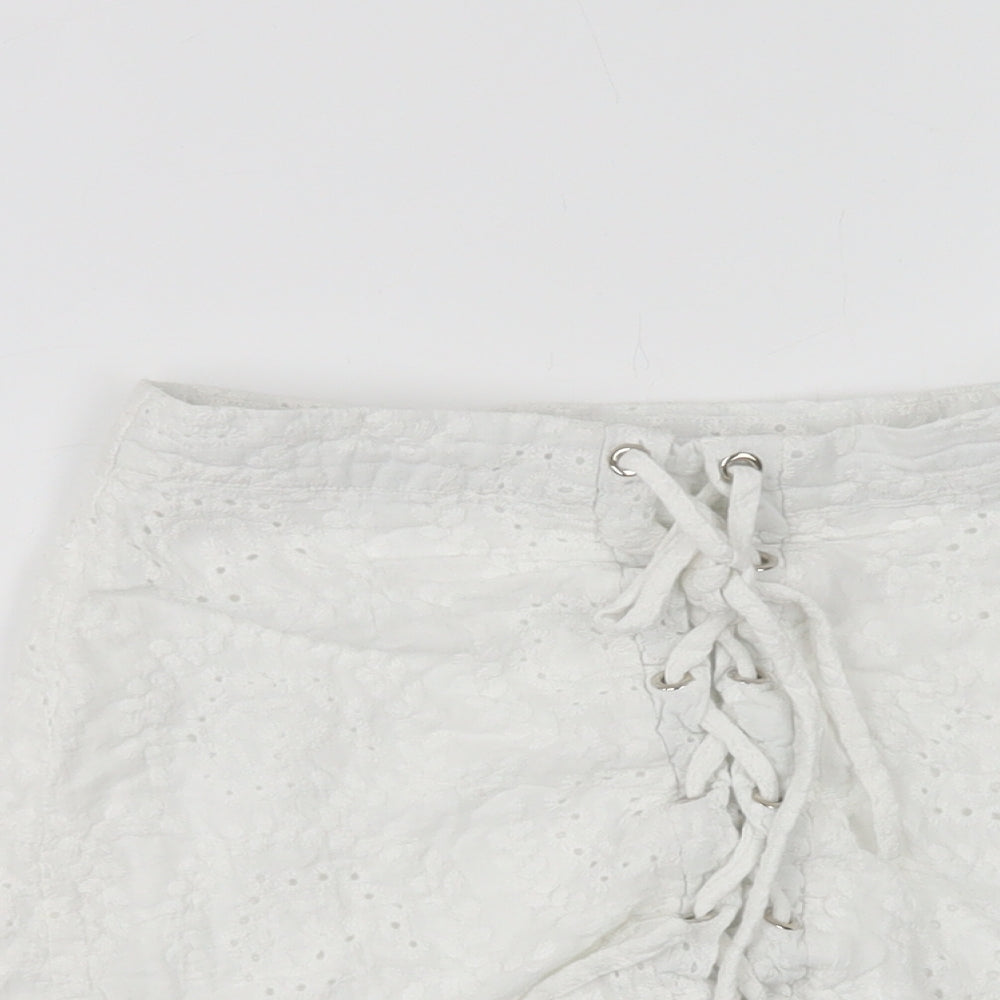 Missguided Womens White  Cotton Mini Skirt Size 6   Zip