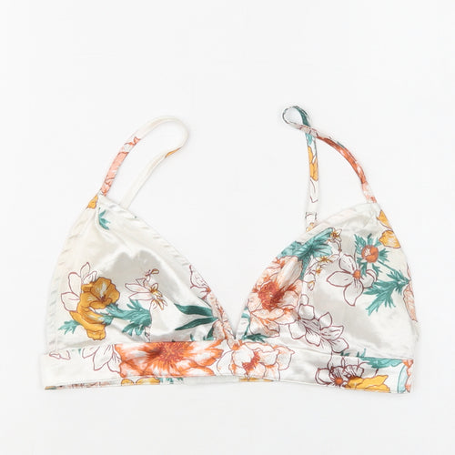 PRETTYLITTLETHING Womens White Floral Polyester Cropped Tank Size 6 Sweetheart - Bralette