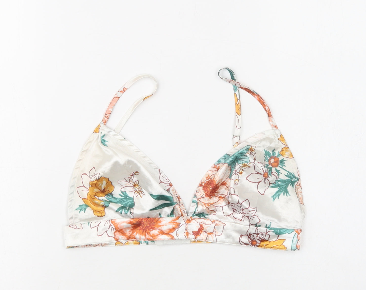 PRETTYLITTLETHING Womens White Floral Polyester Cropped Tank Size 6 Sweetheart - Bralette