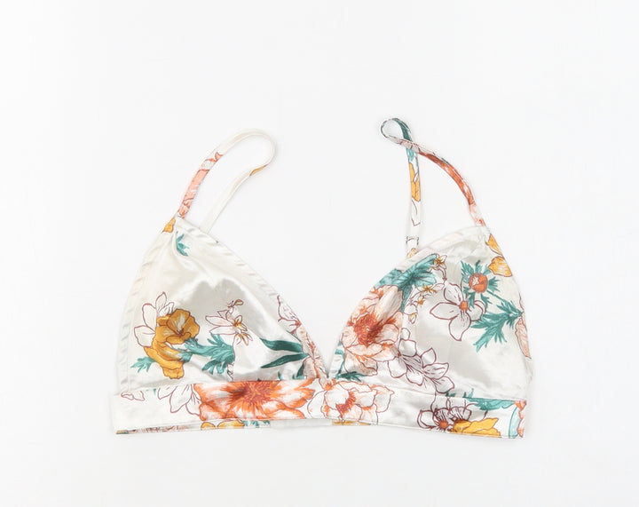 PRETTYLITTLETHING Womens White Floral Polyester Cropped Tank Size 6 Sweetheart - Bralette
