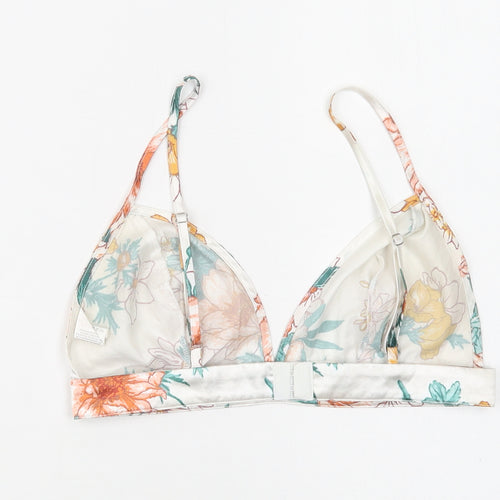 PRETTYLITTLETHING Womens White Floral Polyester Cropped Tank Size 6 Sweetheart - Bralette