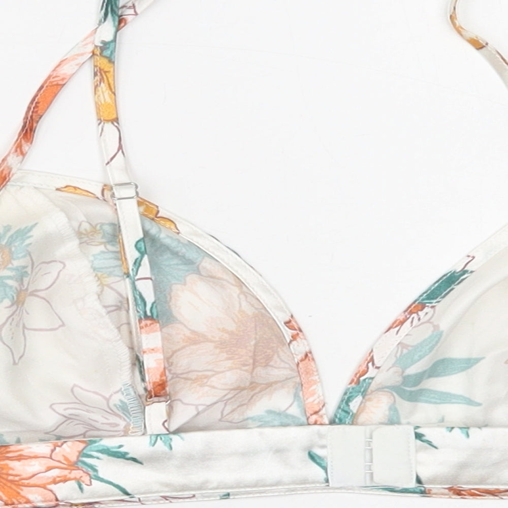 PRETTYLITTLETHING Womens White Floral Polyester Cropped Tank Size 6 Sweetheart - Bralette