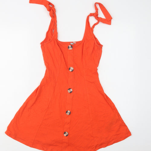 ASOS Womens Orange  Cotton Fit & Flare  Size 6  Round Neck