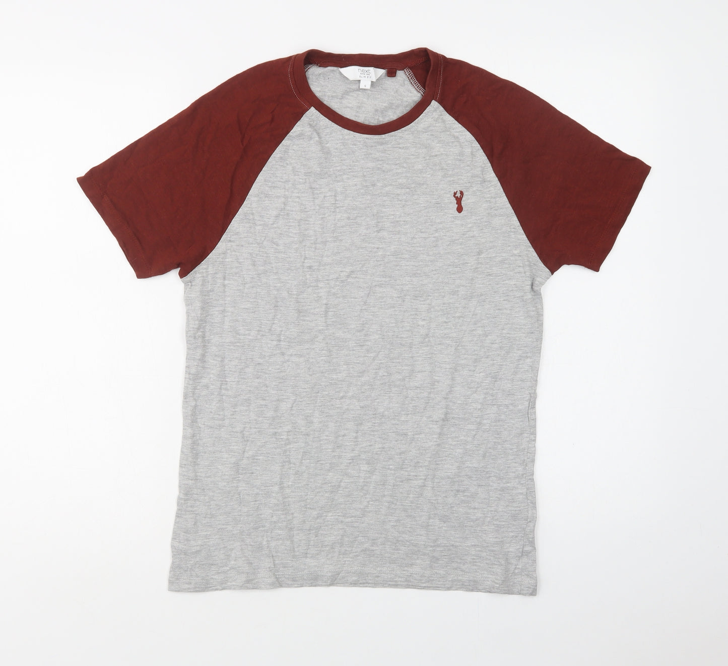 NEXT Mens Grey Colourblock Cotton  T-Shirt Size S Crew Neck