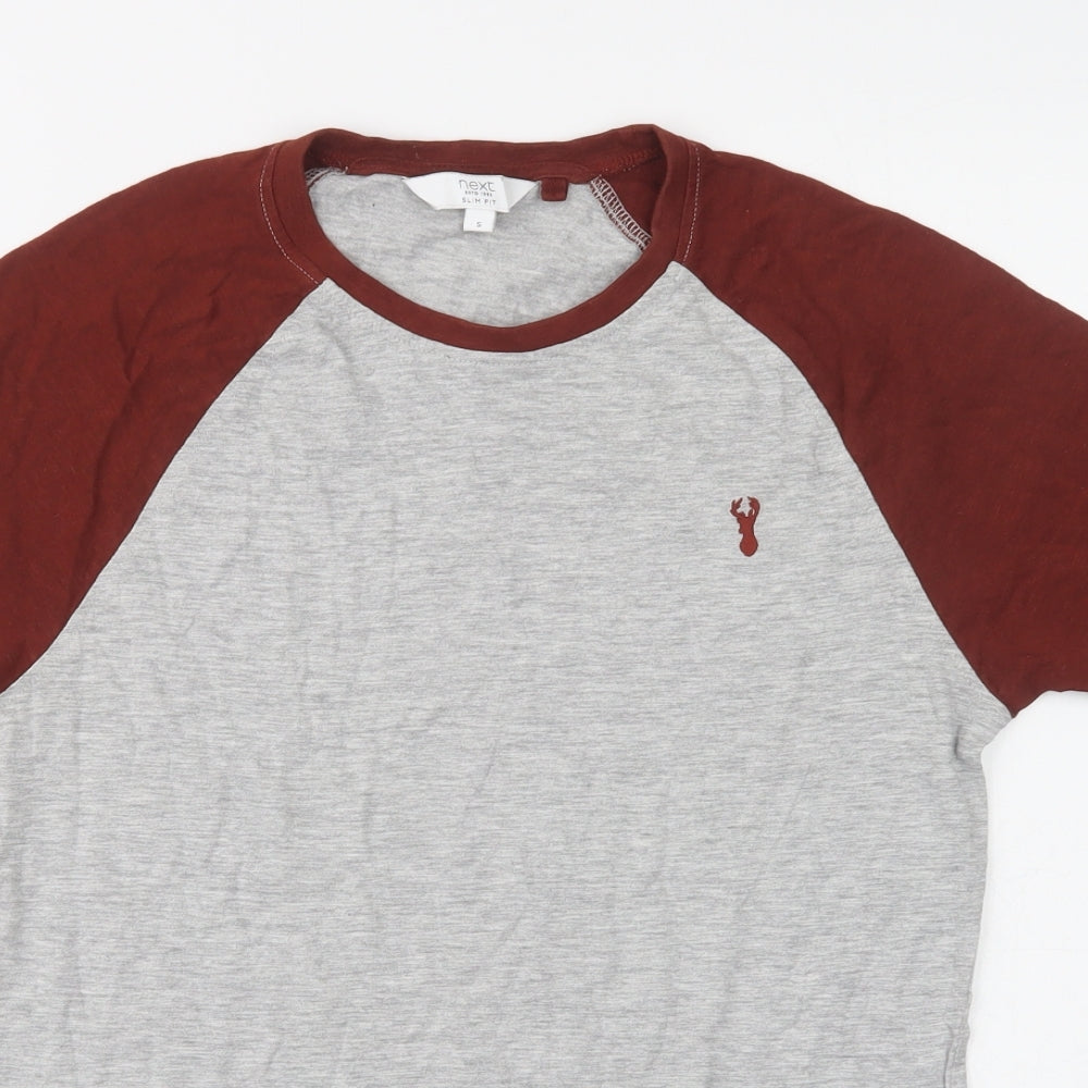 NEXT Mens Grey Colourblock Cotton  T-Shirt Size S Crew Neck