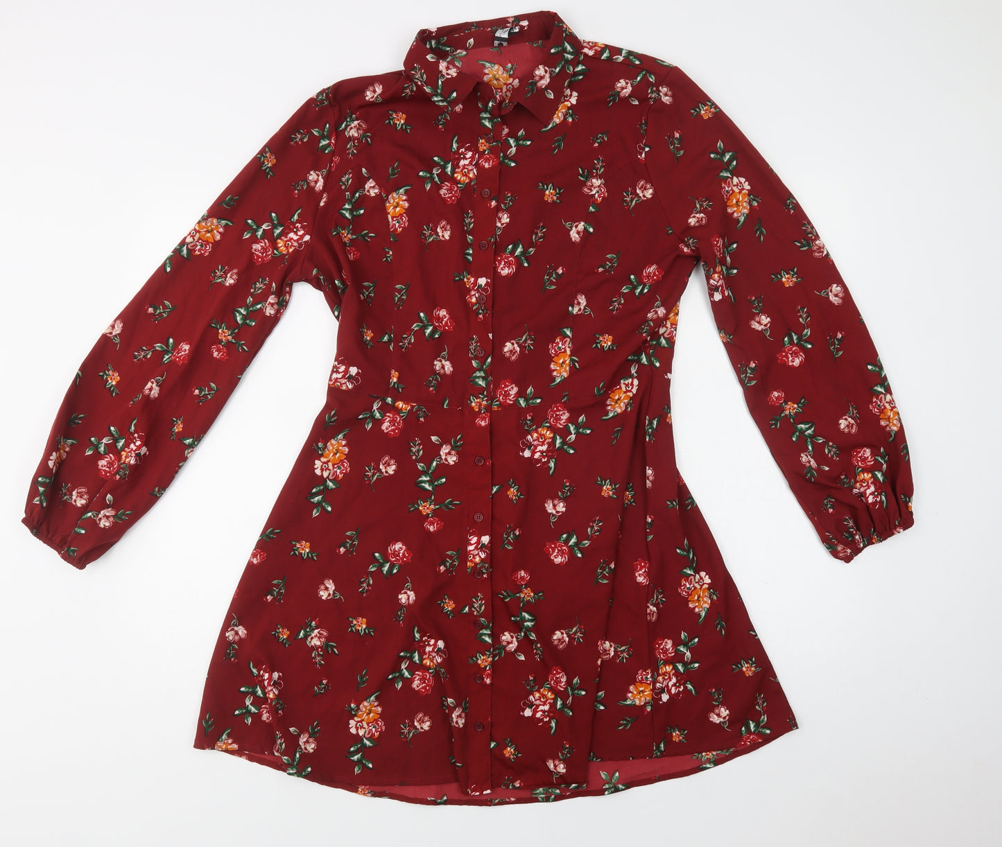 Influence Womens Red Floral Polyester Shirt Dress  Size 14  Collared Button