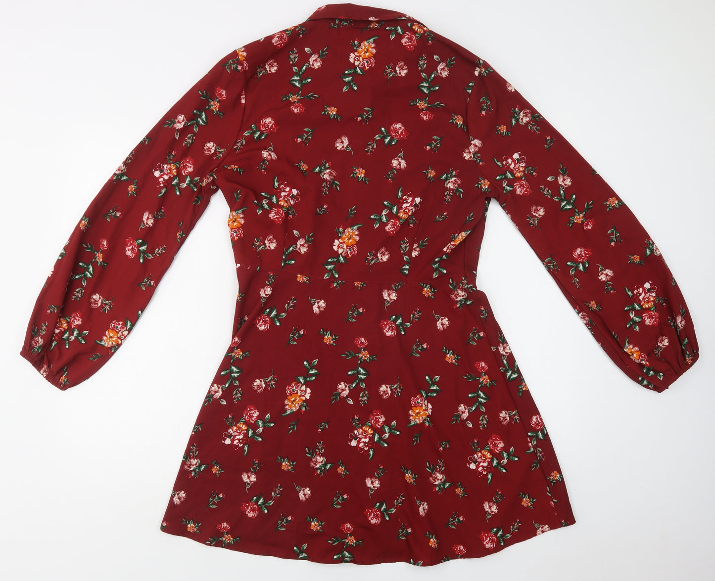 Influence Womens Red Floral Polyester Shirt Dress  Size 14  Collared Button