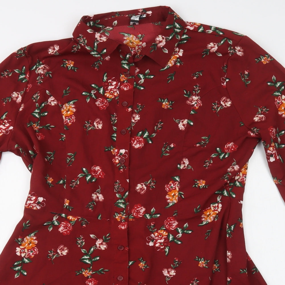 Influence Womens Red Floral Polyester Shirt Dress  Size 14  Collared Button