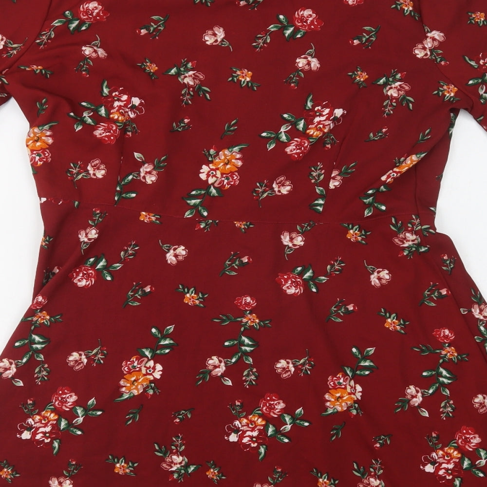 Influence Womens Red Floral Polyester Shirt Dress  Size 14  Collared Button