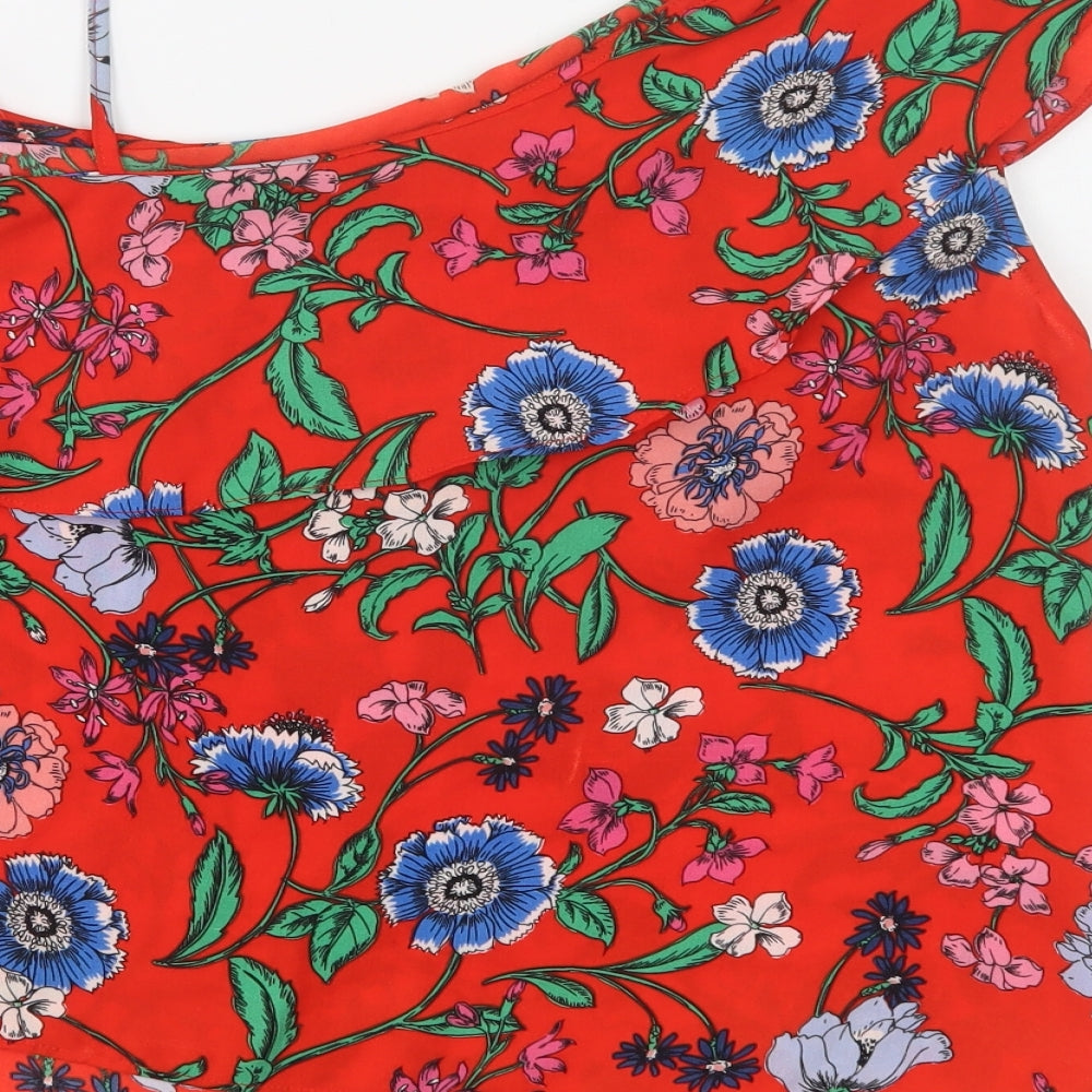 New Look Womens Red Floral Polyester Basic Blouse Size 14 One Shoulder