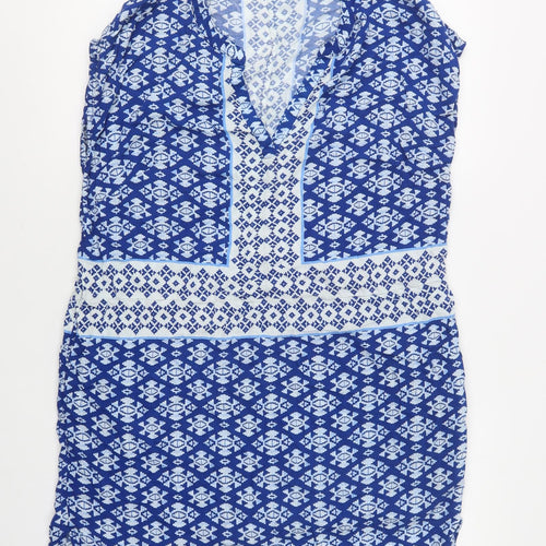 H&M Womens Blue Geometric Viscose Shift  Size 12  V-Neck