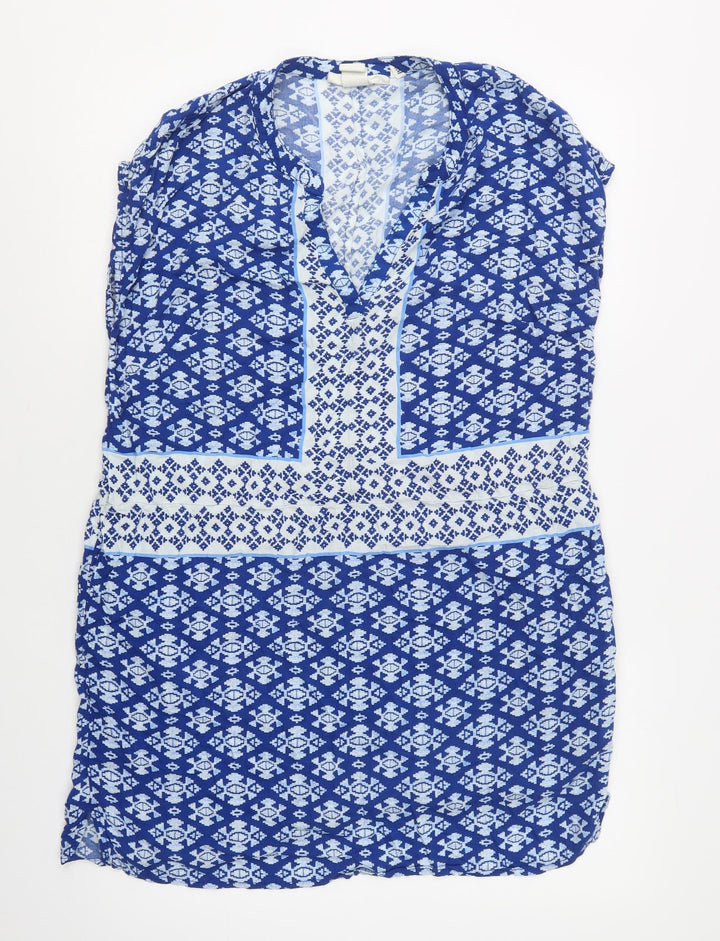 H&M Womens Blue Geometric Viscose Shift  Size 12  V-Neck