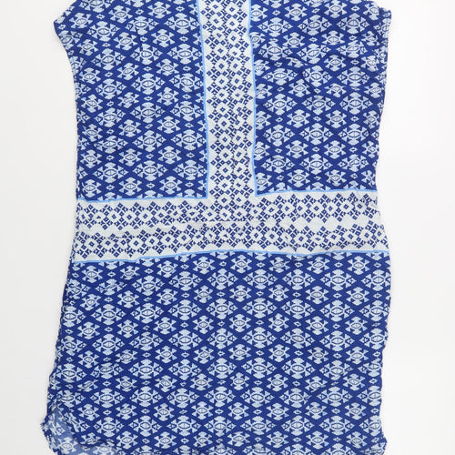 H&M Womens Blue Geometric Viscose Shift  Size 12  V-Neck