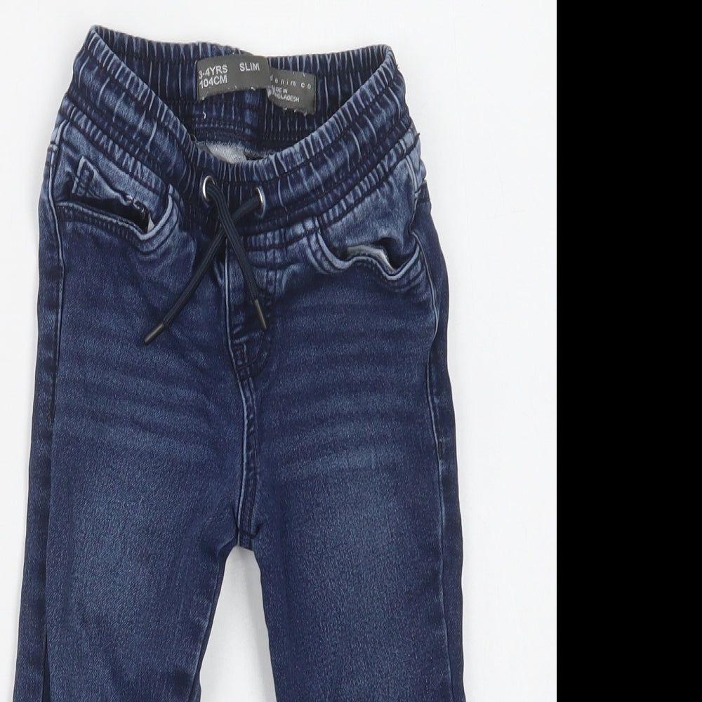 Primark Boys Blue  Cotton Tapered Jeans Size 3-4 Years  Regular Drawstring