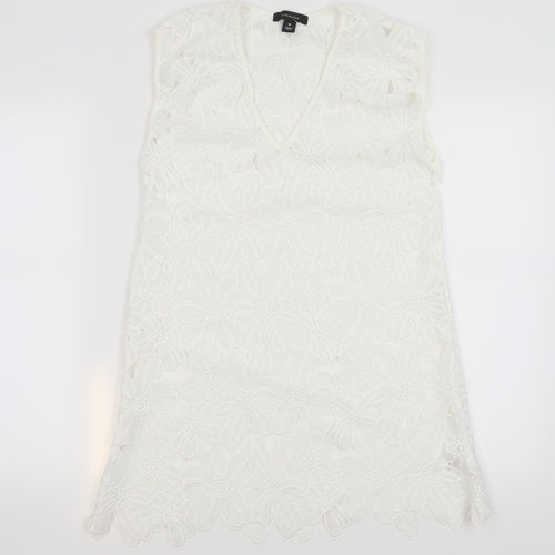 Atmosphere Womens White Floral Polyester Mini  Size M  V-Neck Pullover - Beach Cover Up Dress