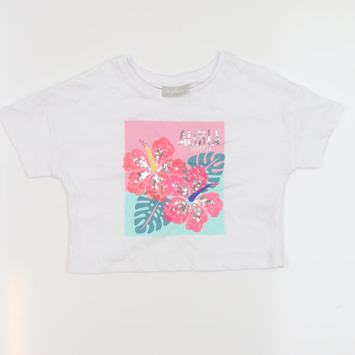 Matalan Girls White  100% Cotton Cropped T-Shirt Size 6 Years Round Neck Pullover - Aloha summer