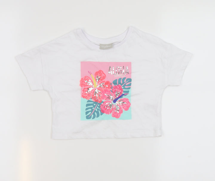 Matalan Girls White 100% Cotton Cropped T-Shirt Size 6 Years Round Neck Pullover - Aloha summer