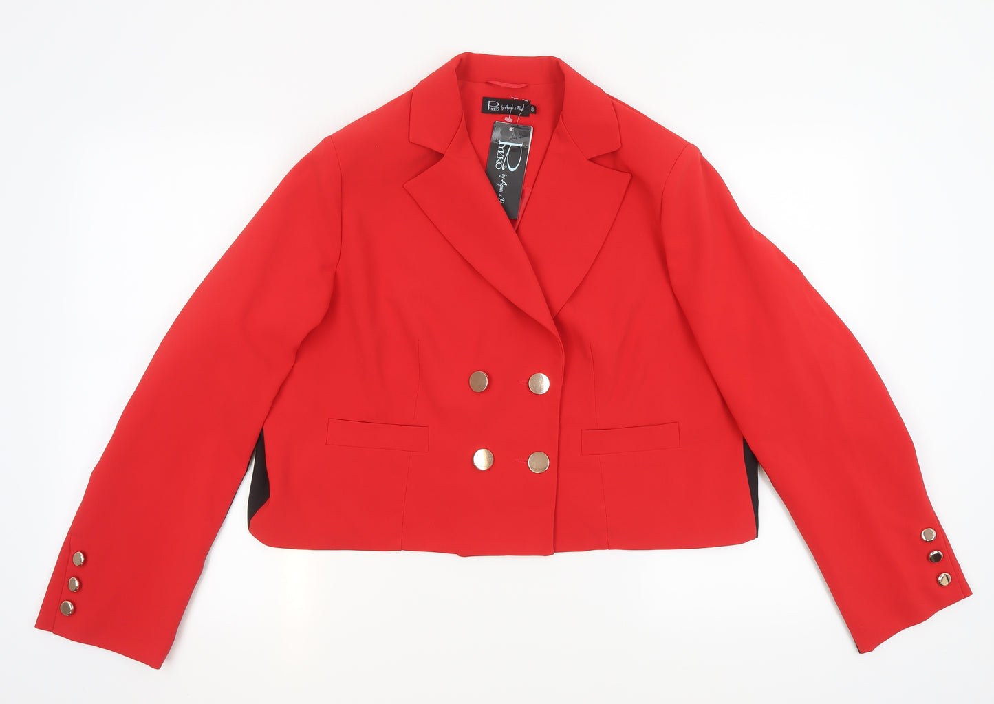 Agnes & Paul Womens Red   Jacket Blazer Size 20  Button - Black Panel