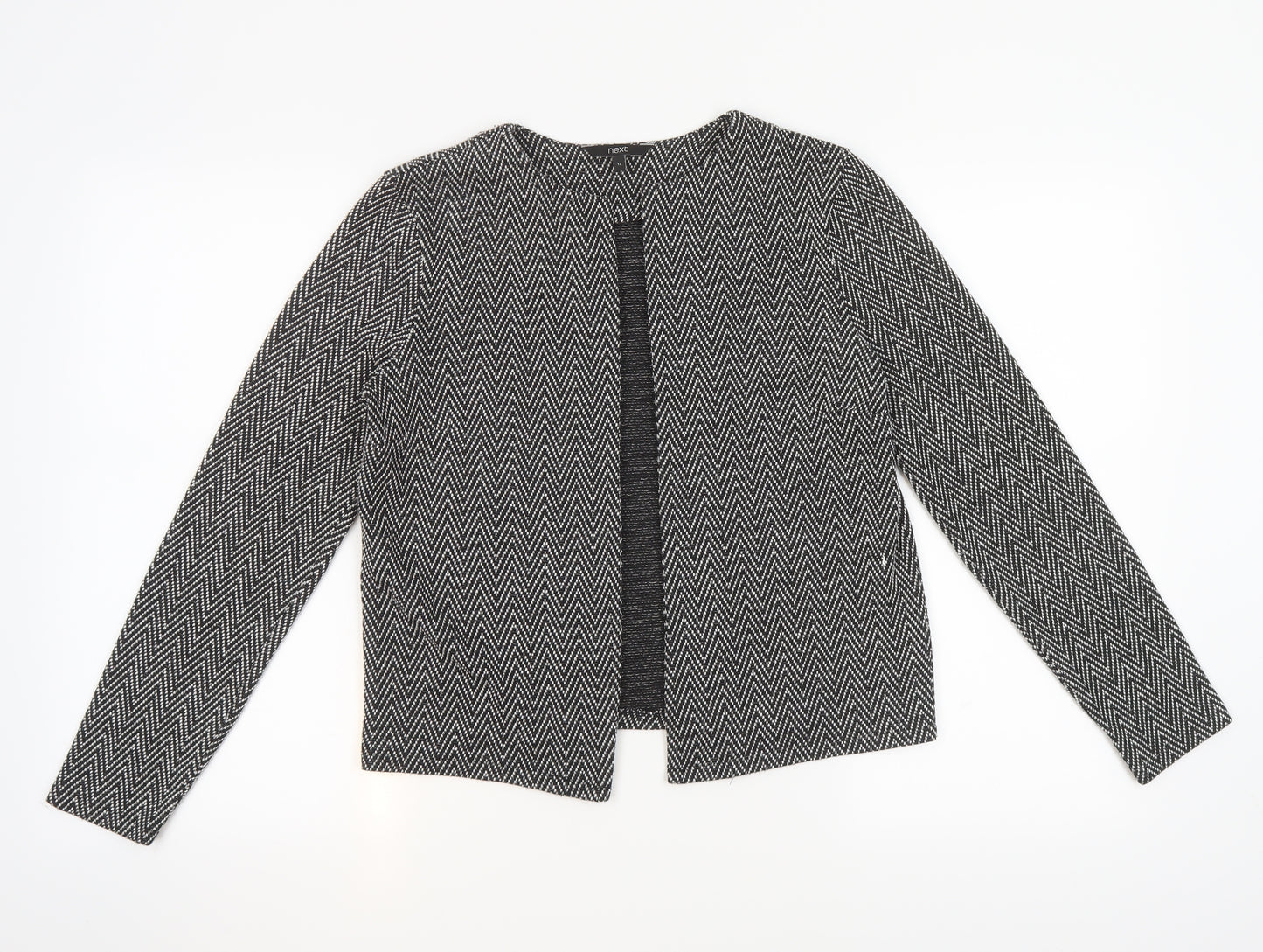 NEXT Womens Black Round Neck Striped Polyester Cardigan Jumper Size 12