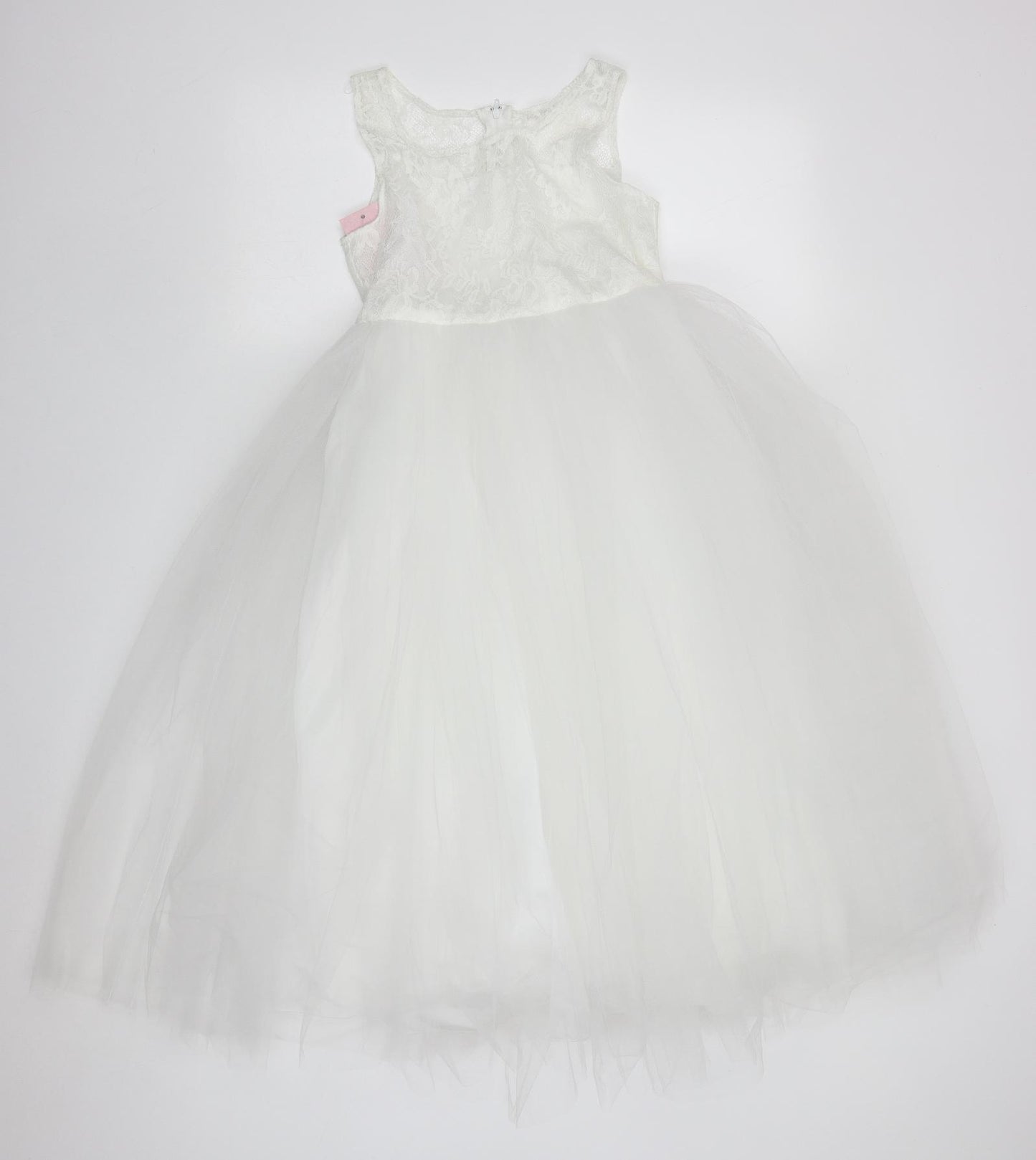EKids Bridal Girls White  Polyester Ball Gown  Size 10 Years  Round Neck Zip