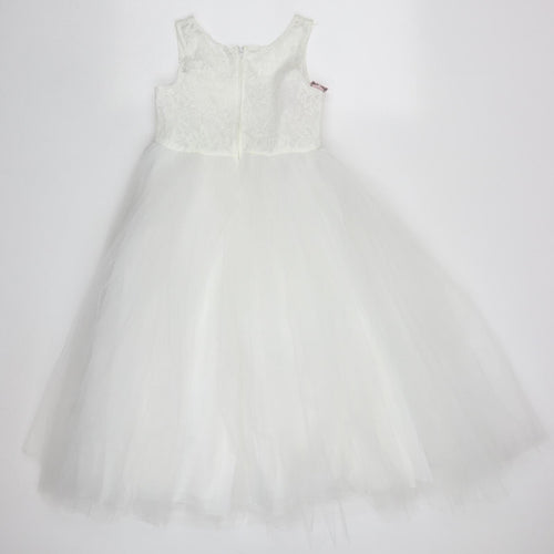 EKids Bridal Girls White  Polyester Ball Gown  Size 10 Years  Round Neck Zip