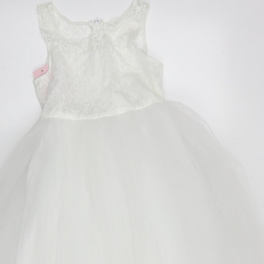 EKids Bridal Girls White  Polyester Ball Gown  Size 10 Years  Round Neck Zip