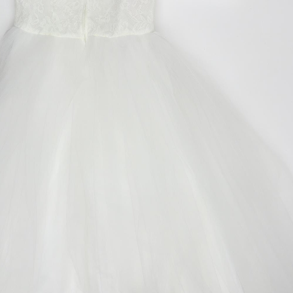 EKids Bridal Girls White  Polyester Ball Gown  Size 10 Years  Round Neck Zip