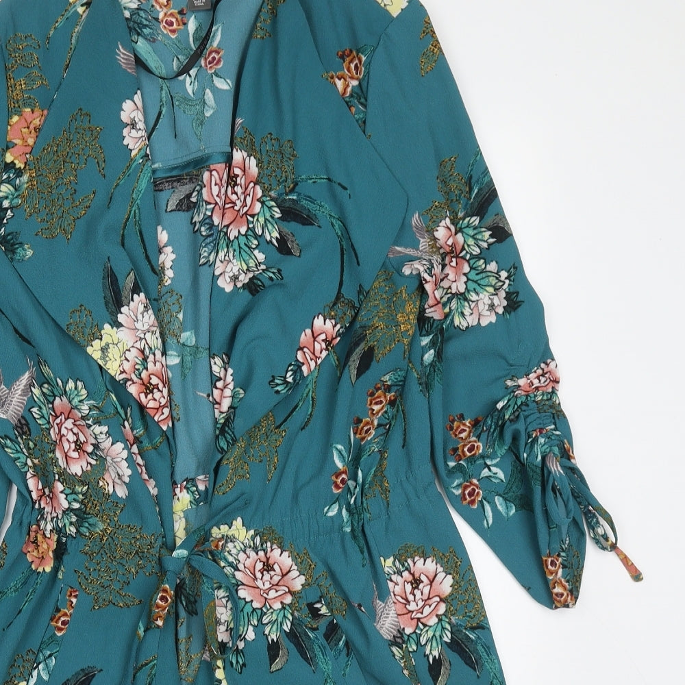 Primark Womens Blue Floral  Jacket  Size 10  Tie