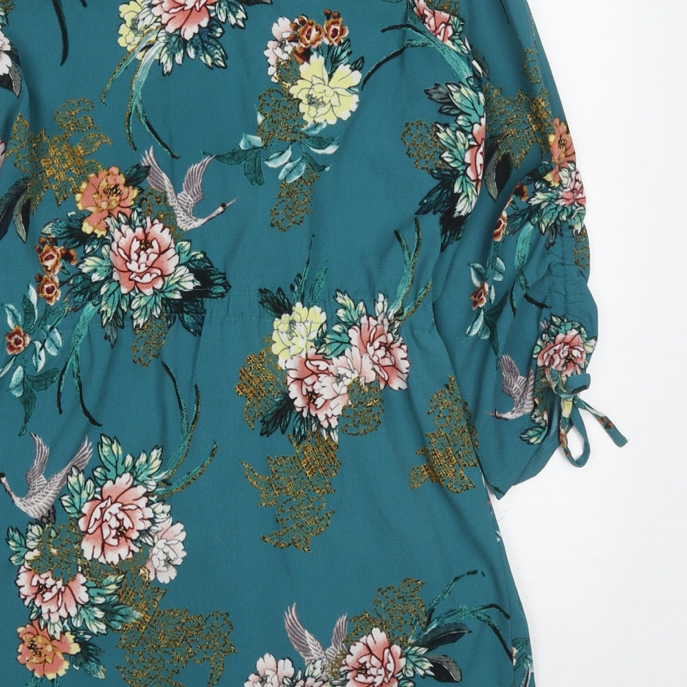 Primark Womens Blue Floral  Jacket  Size 10  Tie