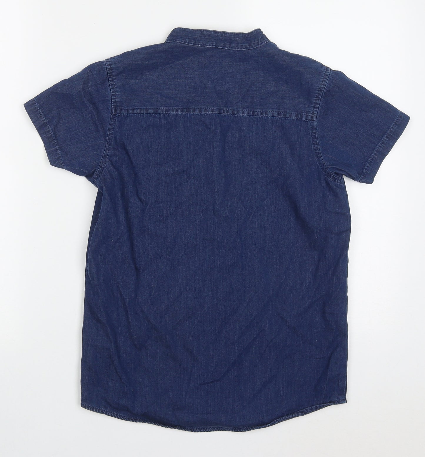 Primark Boys Blue  Cotton Basic Button-Up Size 11-12 Years Round Neck Button