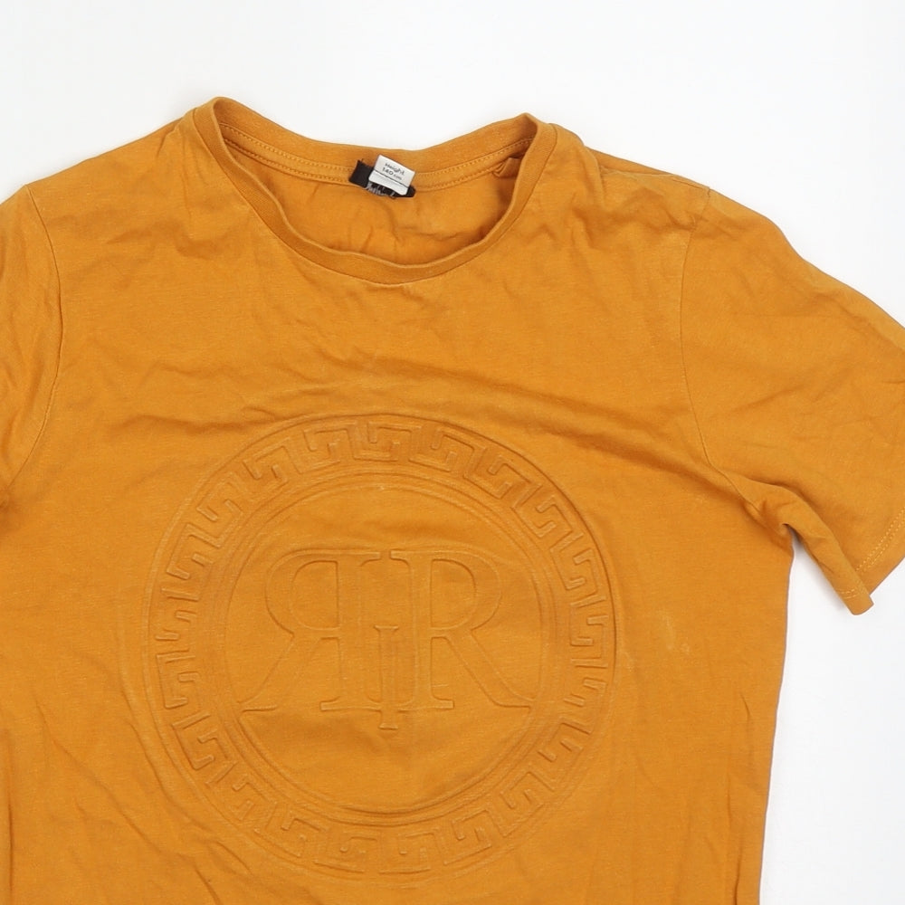 River Island Boys Orange  Cotton Basic T-Shirt Size 9-10 Years Crew Neck Pullover