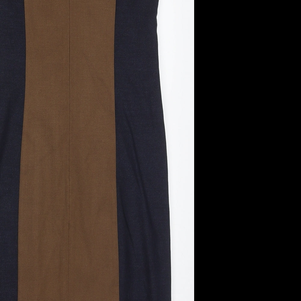 NEXT Womens Brown Colourblock Polyester Pencil Dress  Size 10  Off the Shoulder Zip