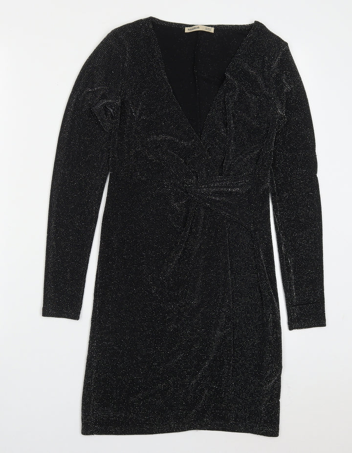 Pull & Bear Womens Black  Nylon Mini  Size S  V-Neck Pullover