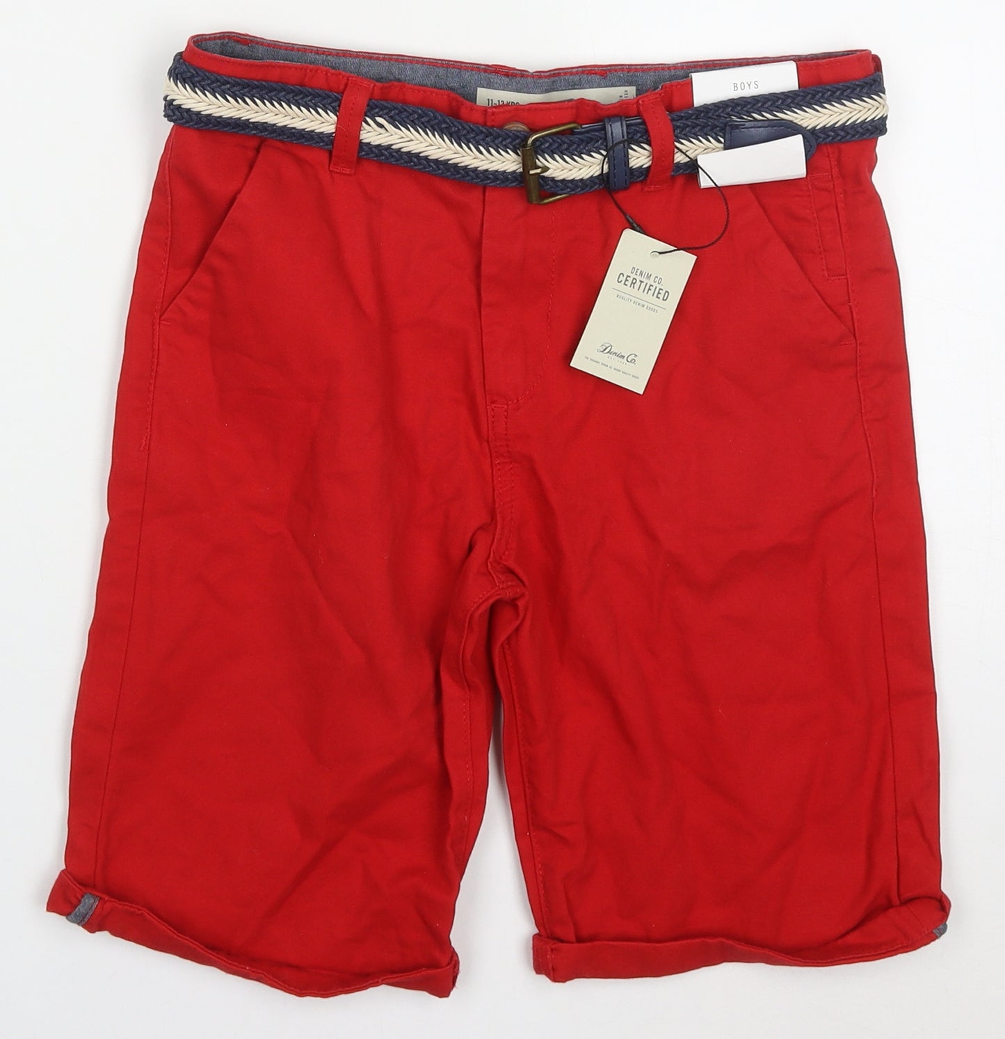 Denim Co Boys Red  Cotton Bermuda Shorts Size 11-12 Years  Regular