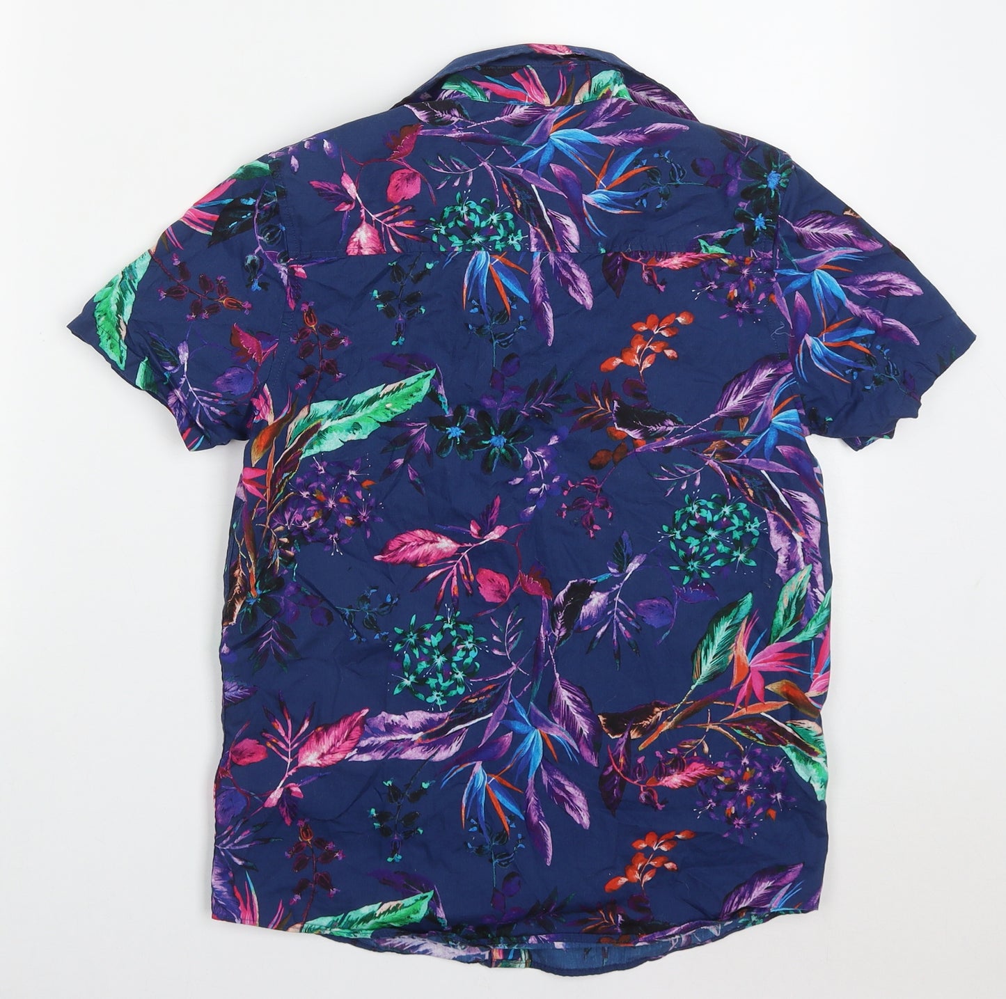 NEXT Boys Multicoloured Floral Cotton Basic Button-Up Size 12 Years Collared Button - Birds