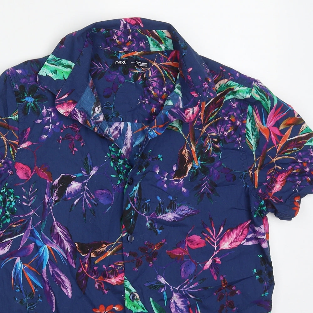 NEXT Boys Multicoloured Floral Cotton Basic Button-Up Size 12 Years Collared Button - Birds