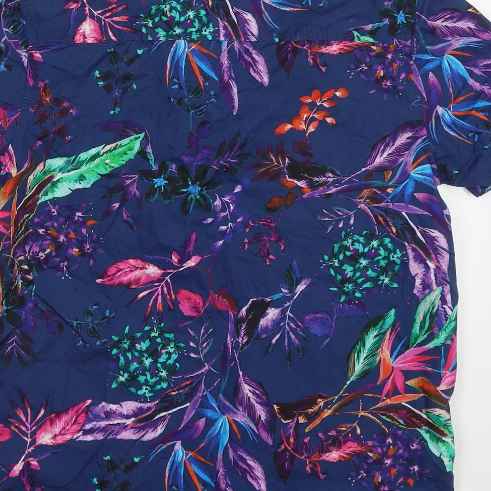 NEXT Boys Multicoloured Floral Cotton Basic Button-Up Size 12 Years Collared Button - Birds