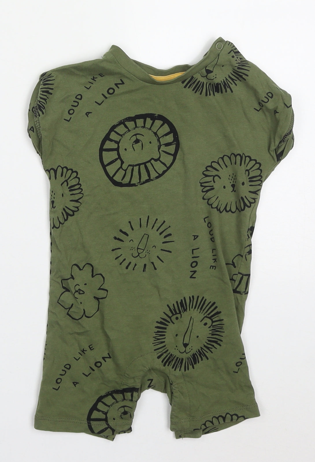 Fred & Flo Boys Green  Cotton Romper One-Piece Size 9-12 Months  Button - Lions