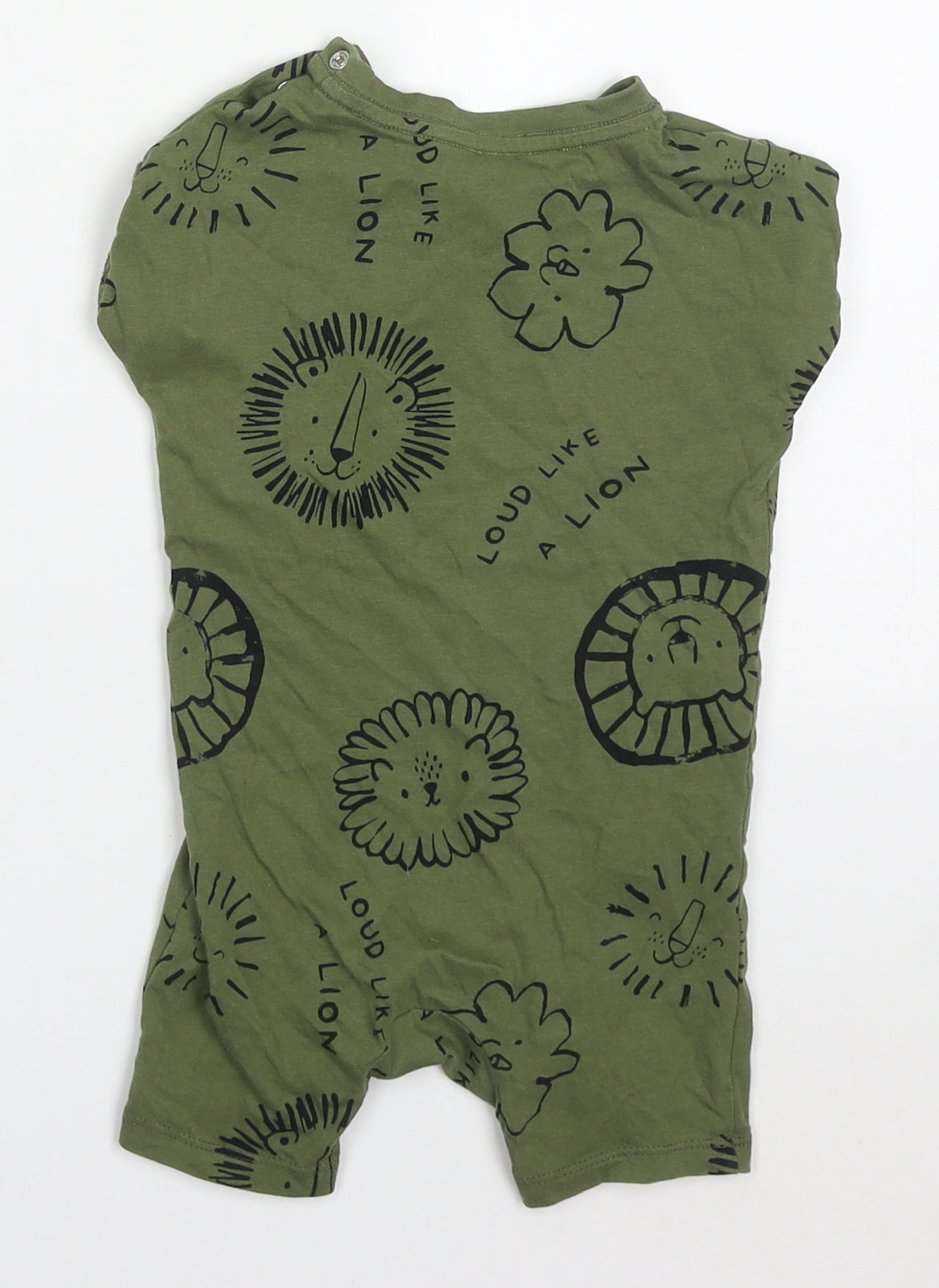 Fred & Flo Boys Green  Cotton Romper One-Piece Size 9-12 Months  Button - Lions