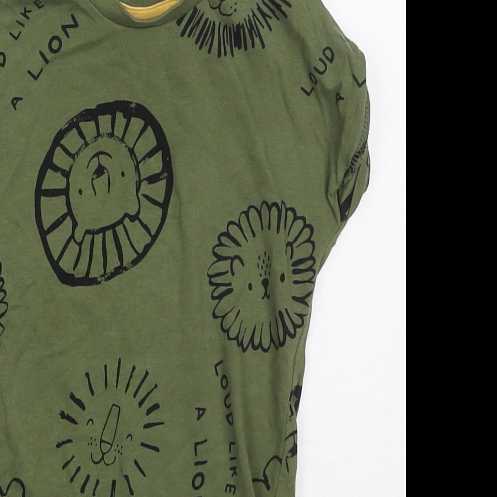 Fred & Flo Boys Green  Cotton Romper One-Piece Size 9-12 Months  Button - Lions
