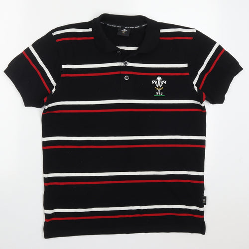 WRU Mens Multicoloured Striped Cotton  Polo Size S Collared Pullover