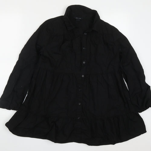 New Look Womens Black  Cotton Basic Button-Up Size 10 Collared