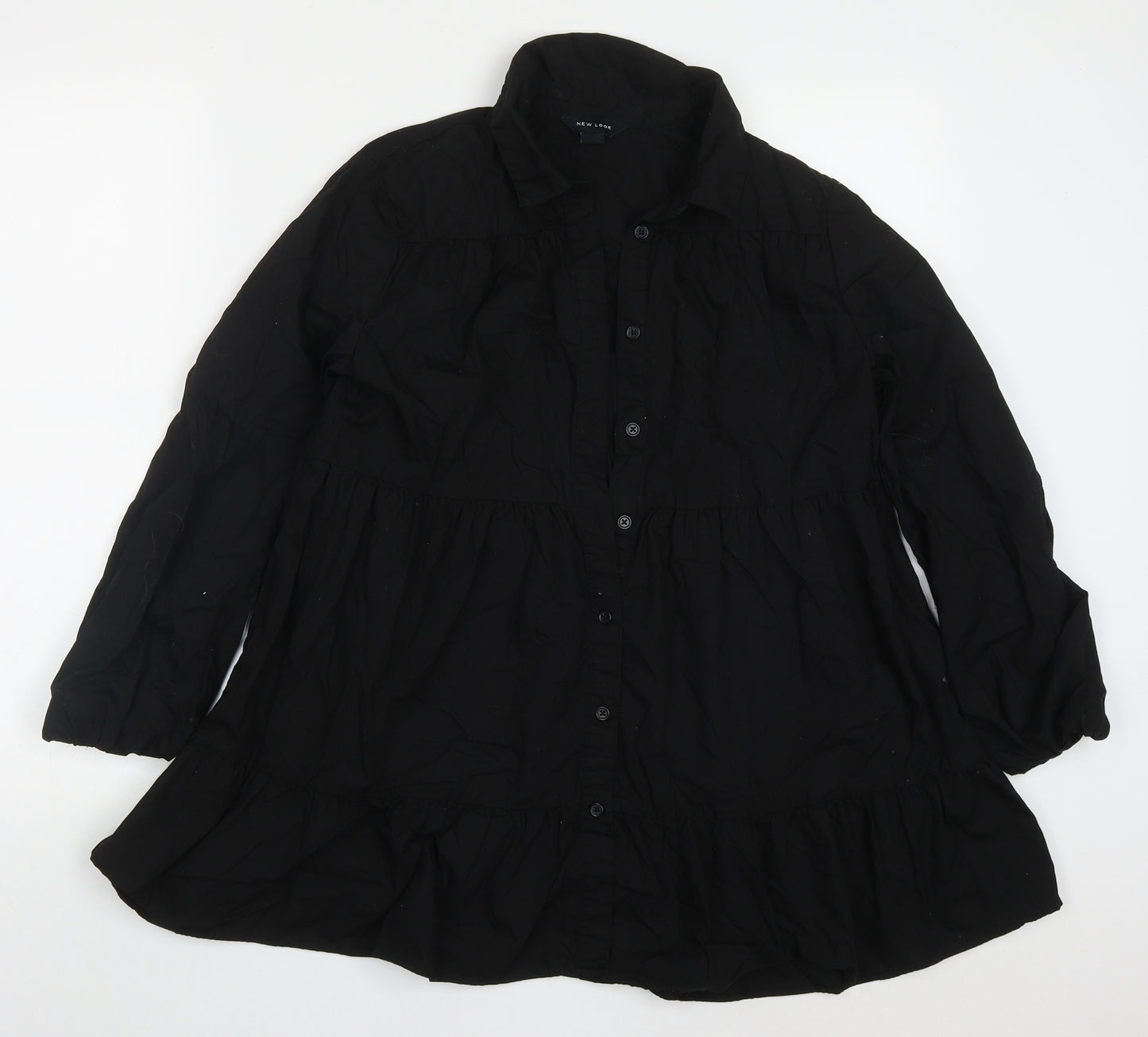 New Look Womens Black  Cotton Basic Button-Up Size 10 Collared